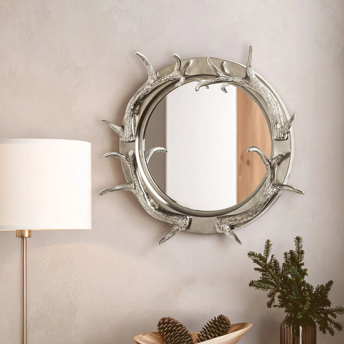 Antler Silver Metal Wall Mirror with Antler Frame – image 1