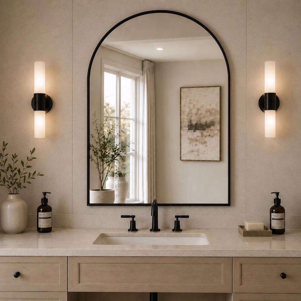 Akiko - Black Metal Arched Mirror - 120cm x 95cm – image 3
