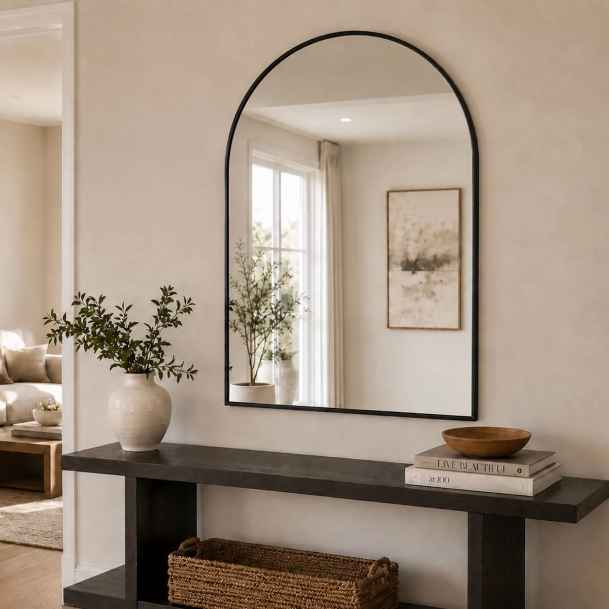 Akiko - Black Metal Arched Mirror - 120cm x 95cm – image 1