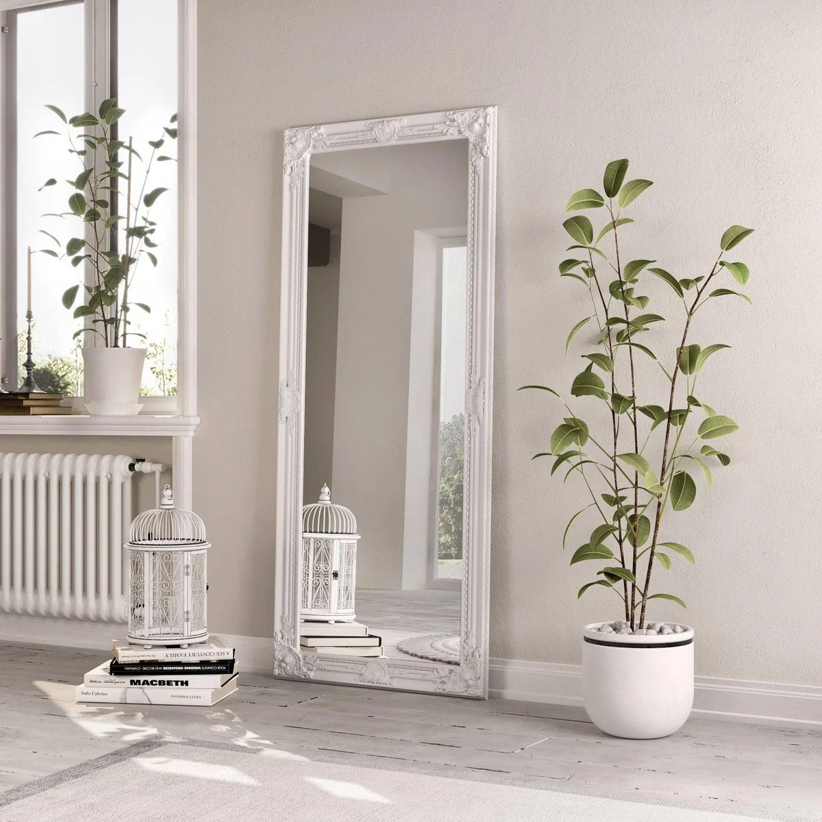Bevelled Leaner Mirror 75x165cm White – image 1