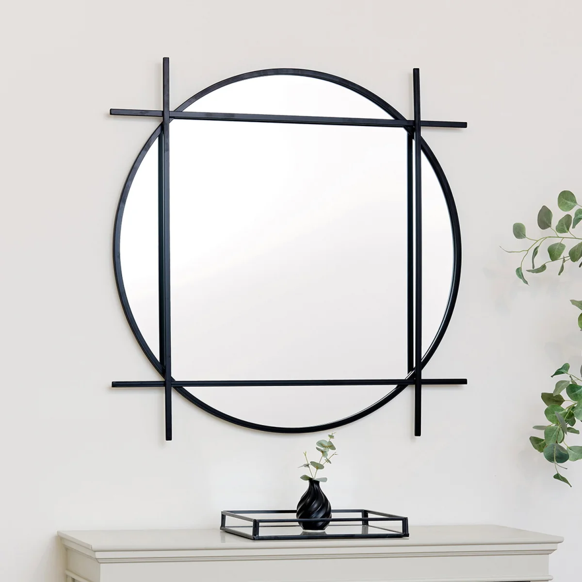 Large Round Black Wall Mirror 97cm X 97cm – image 1