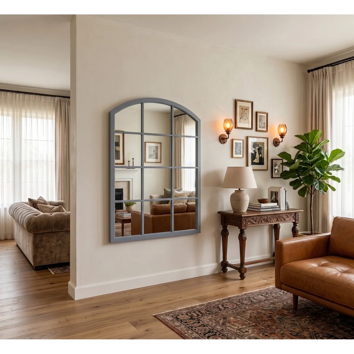Arched Top Window Style Wall Mirror Grey Plastic Framed 76x50x2.5Cm - Grey – image 2