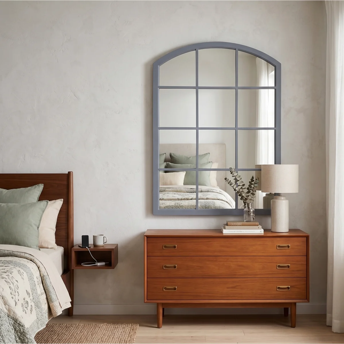 Arched Top Window Style Wall Mirror Grey Plastic Framed 76x50x2.5Cm - Grey – image 3