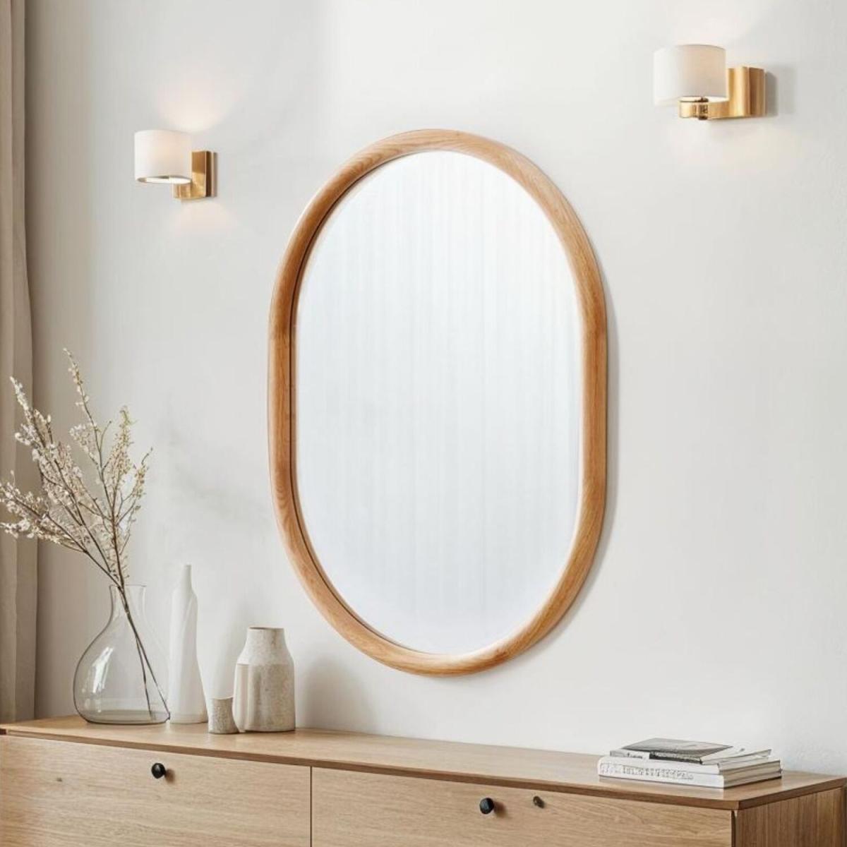 Solid Oak Oval Wall Mirror - Oak