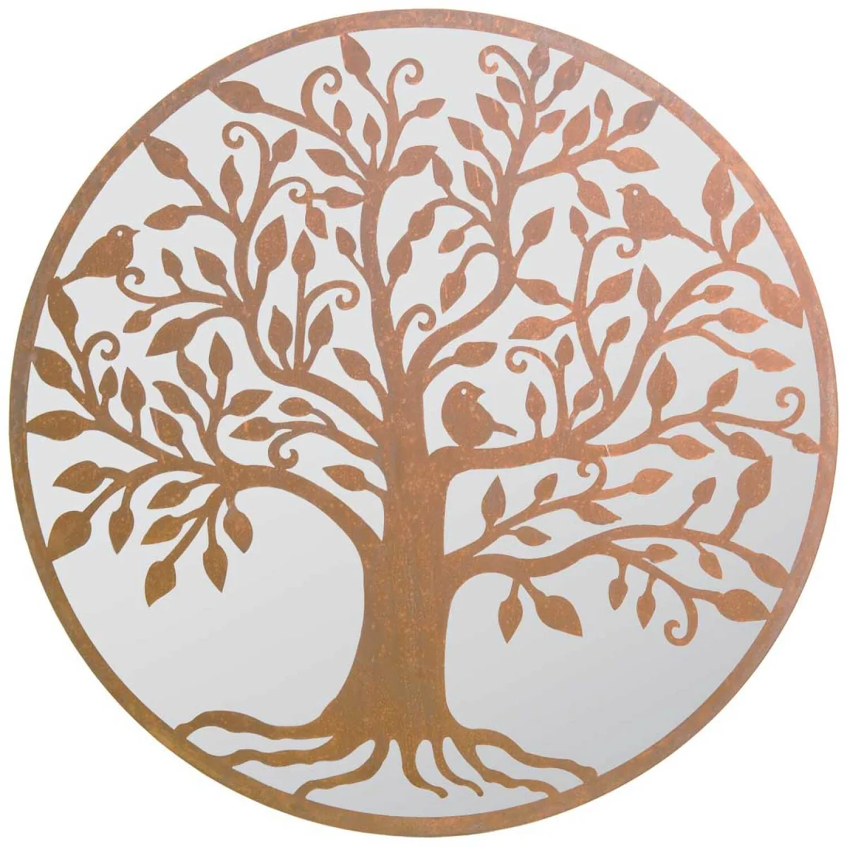 MirrorOutlet Bird Tree Design Round Garden Mirror 100 x 100 CM - Brown – image 2