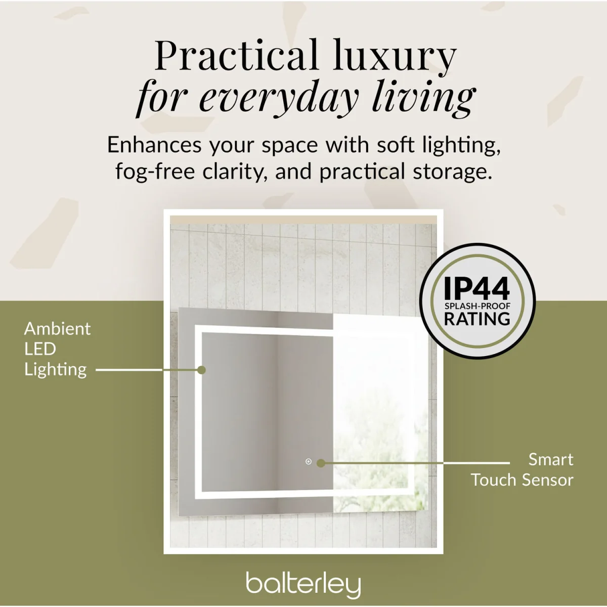 Landscape LED Illuminated Touch Sensor Mirror Demister 800x 500mm - Chrome – image 3