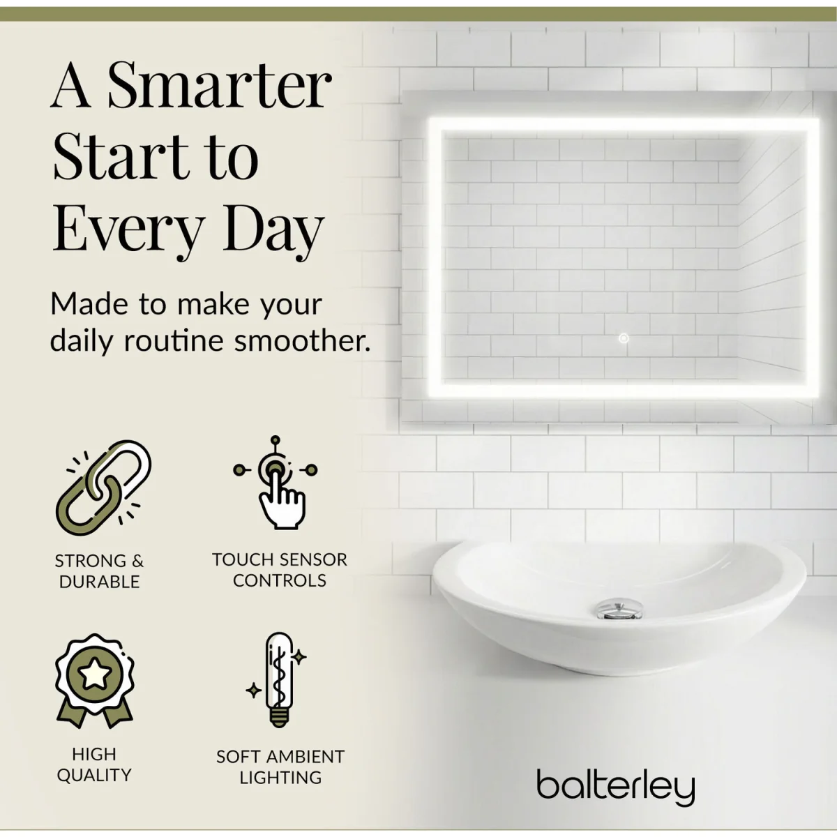 Landscape LED Illuminated Touch Sensor Mirror Demister 800x 500mm - Chrome – image 7