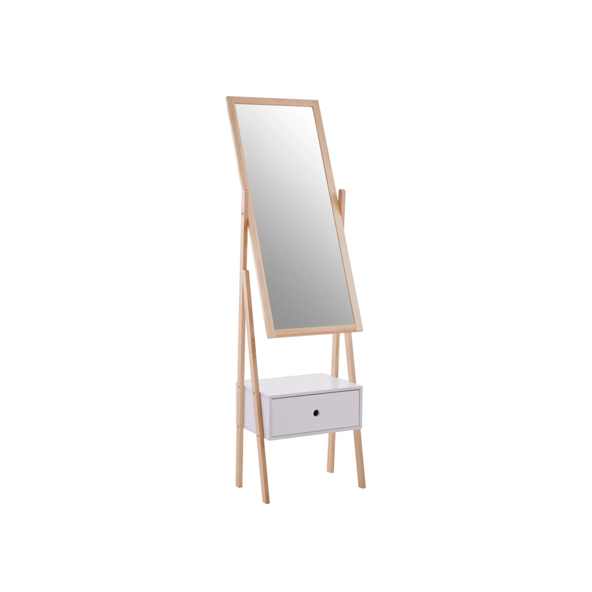 Rostok Single Drawer Floor Mirror - White – image 1