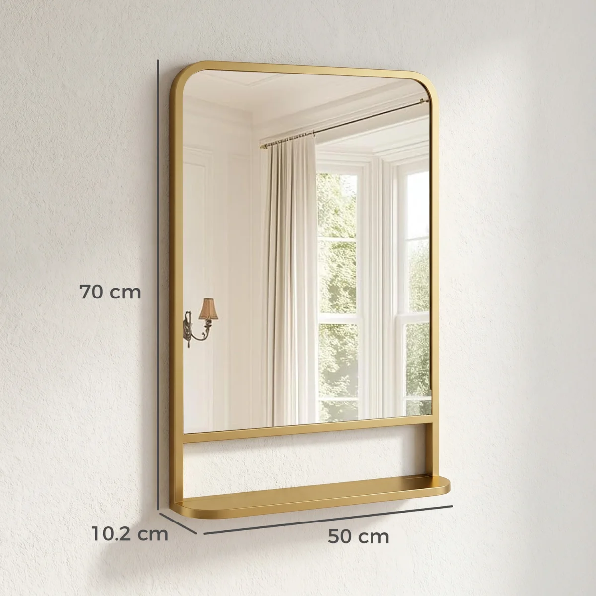 HOMCOM Modern Square Wall Mirror with Storage Shelf - Gold Tone / 50cm – image 7