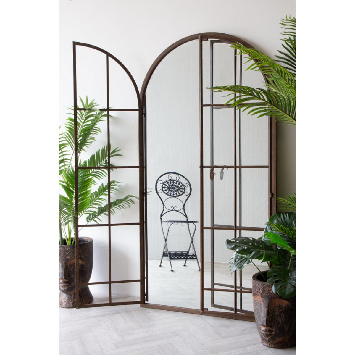 Large Antique Metal Window Mirror With Opening Doors – image 2