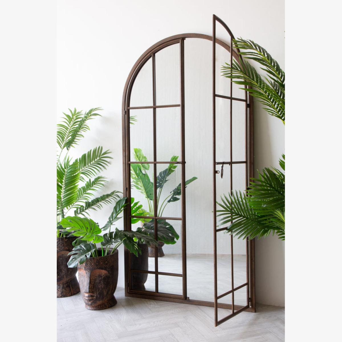 Large Antique Metal Window Mirror With Opening Doors – image 1
