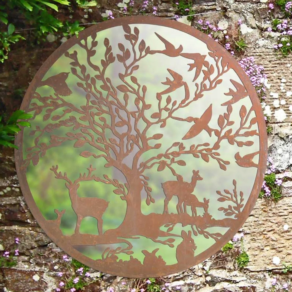 MirrorOutlet Stag Deer Tree Design Round Garden Mirror 100 x 100 CM - Brown – image 2