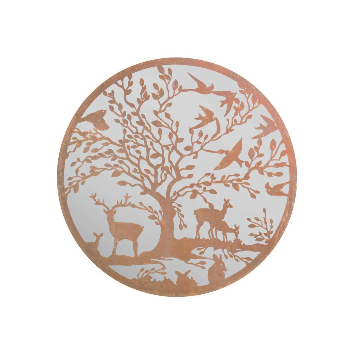 MirrorOutlet Stag Deer Tree Design Round Garden Mirror 100 x 100 CM - Brown – image 1