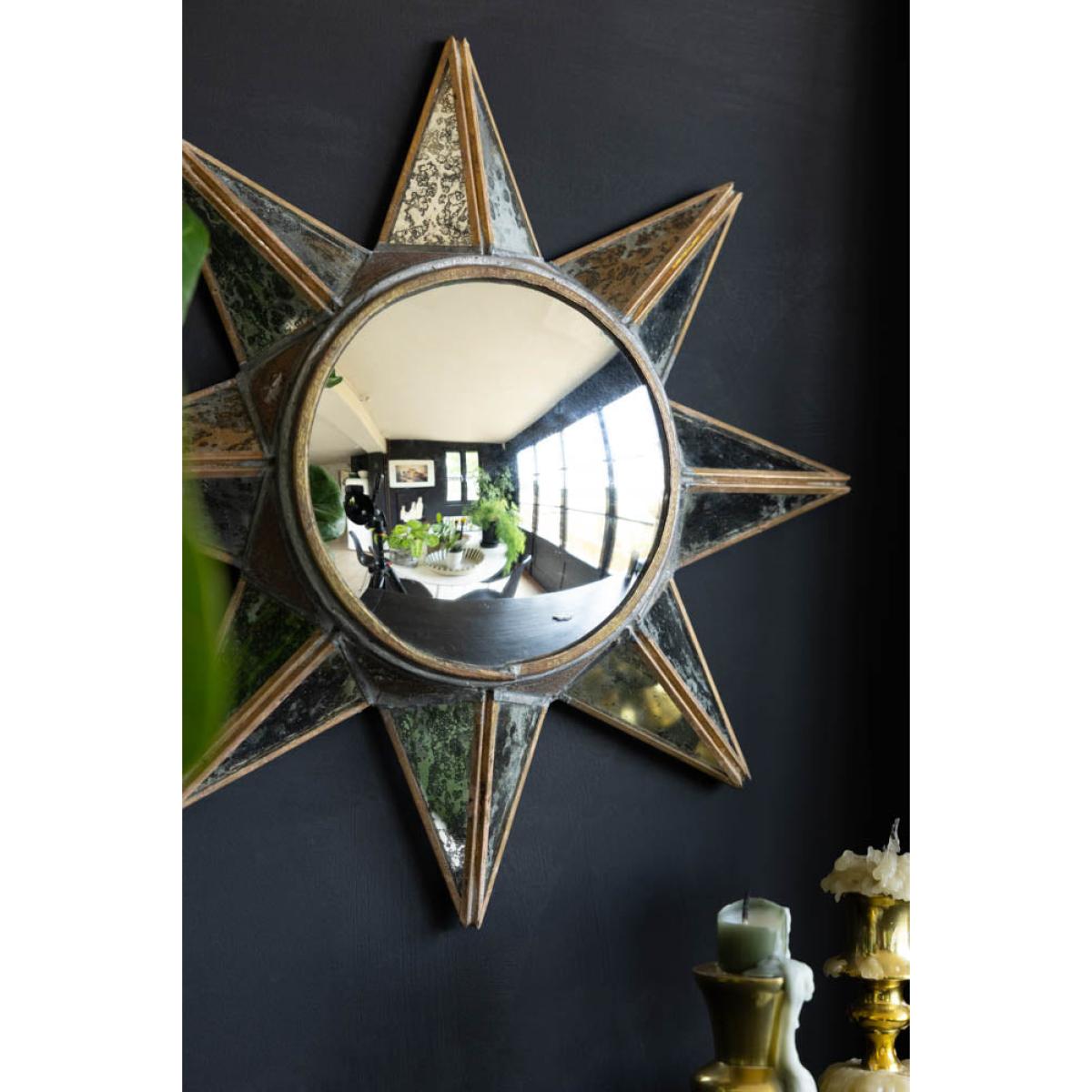 Antiqued-Gold Sun Convex Wall Mirror – image 3