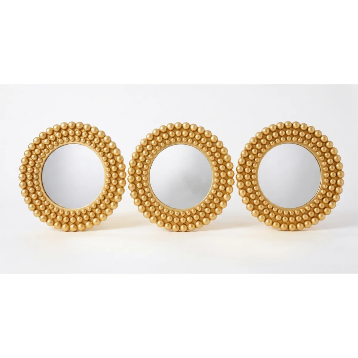 3x Gold Round Beaded Wall Mirror Plastic Frame 25Cm - Golden – image 2