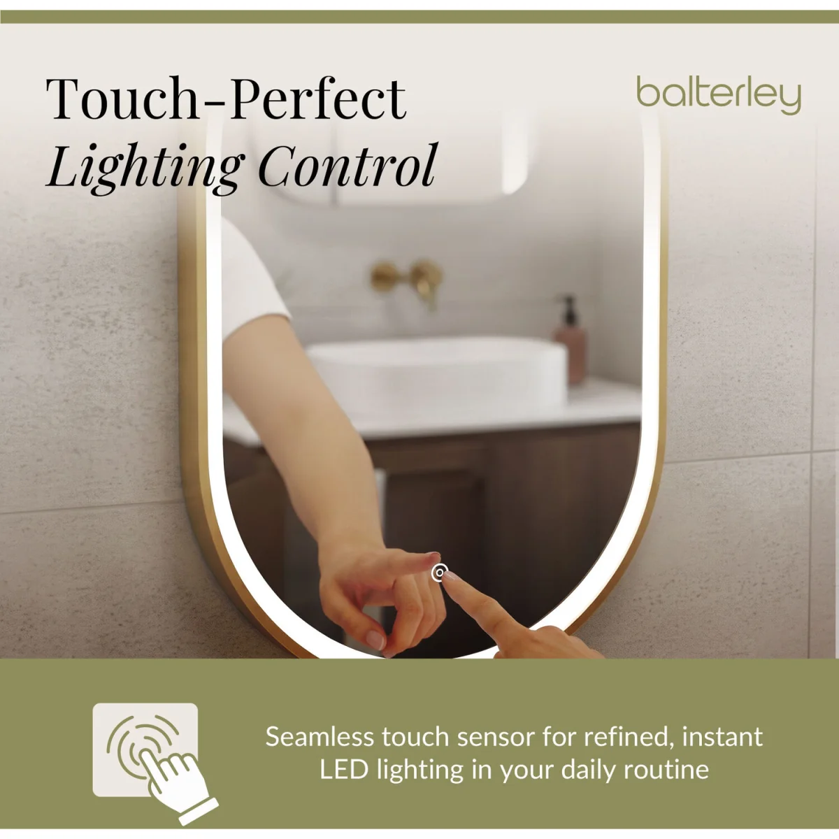 Oval Inset Framed LED Touch Sensor Mirror 800 x 500mm Brushed Brass - Brushed Brass – image 3