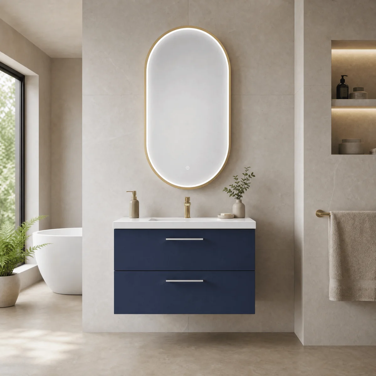 Oval Inset Framed LED Touch Sensor Mirror 800 x 500mm Brushed Brass - Brushed Brass – image 5