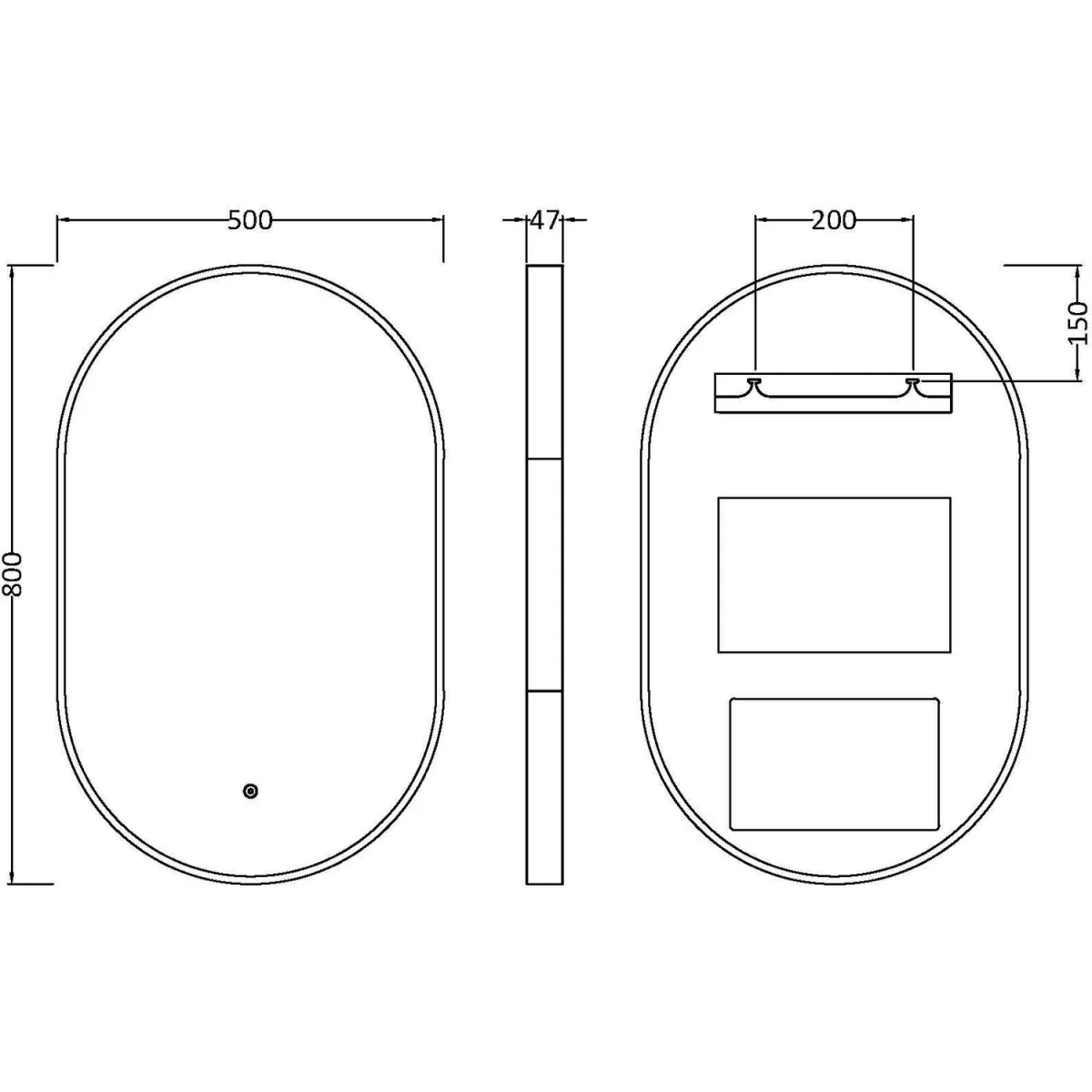 Oval Inset Framed LED Touch Sensor Mirror 800 x 500mm Brushed Brass - Brushed Brass – image 6