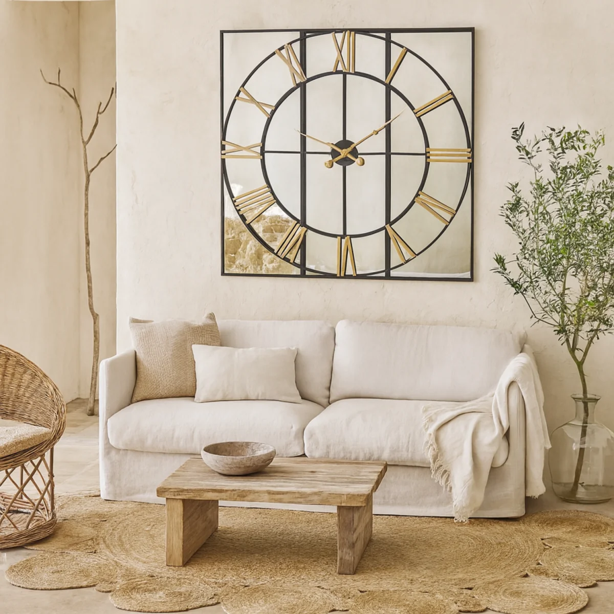 Wyld Haus 1130mm Square Industrial Mirror Wall Clock with Brushed-Gold Roman Numerals - Black – image 2
