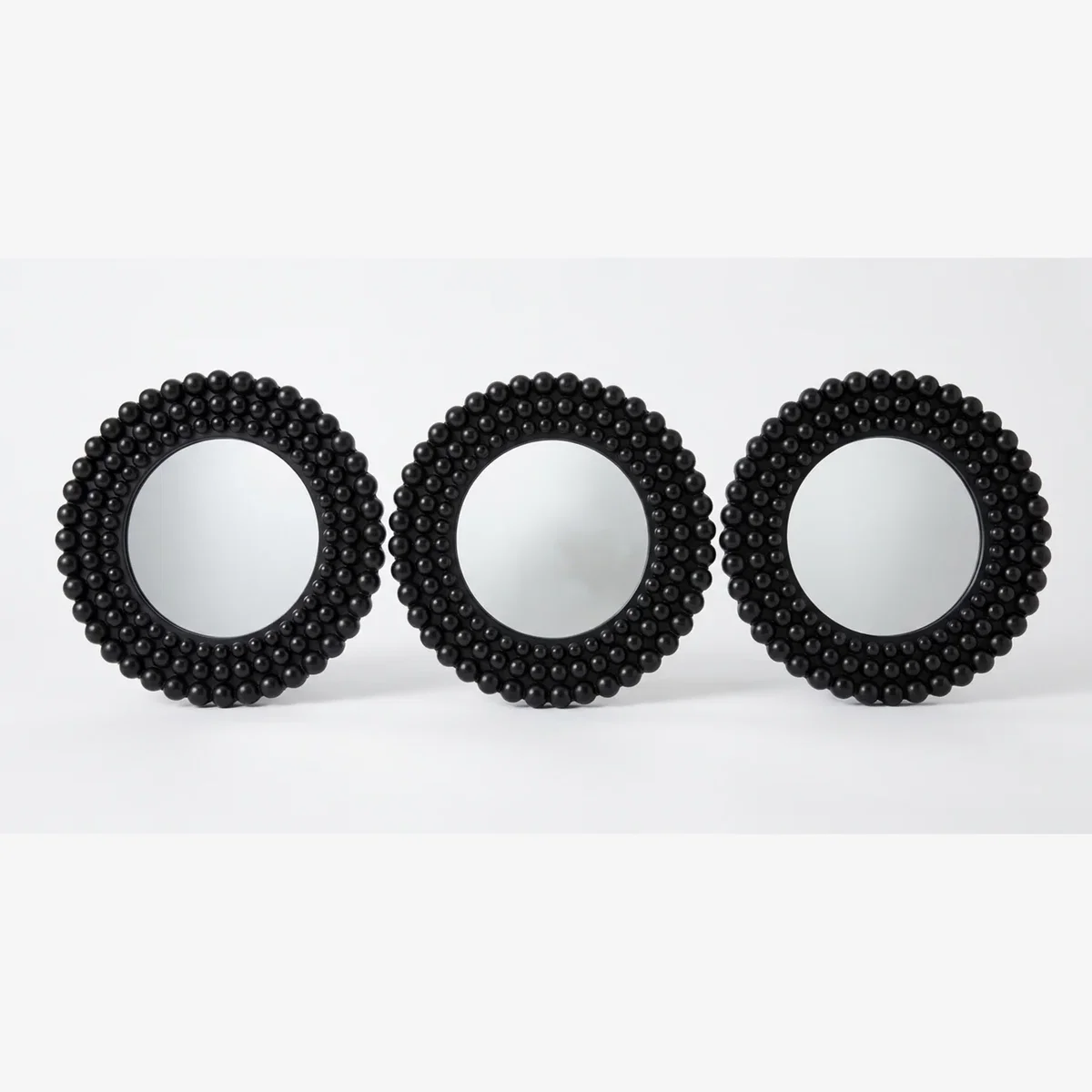 3x Gold Round Beaded Wall Mirror Plastic Frame 25Cm - Blacky – image 1