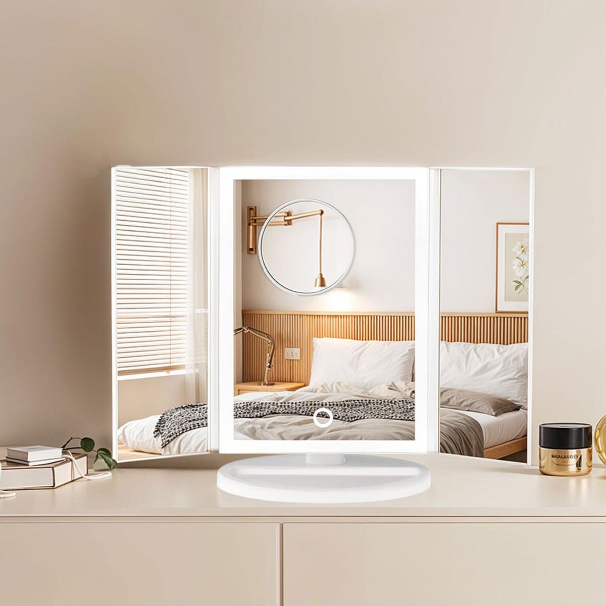 Lifeideas Makeup Mirror with LED Light Strip and Removable Magnifier - White