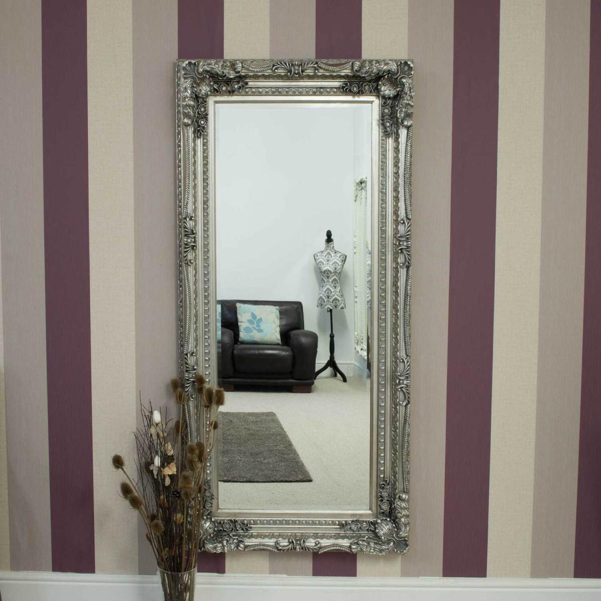 MirrorOutlet Carved Louis Silver Antique Style Dress Mirror 175 x 90cm - Grey – image 2