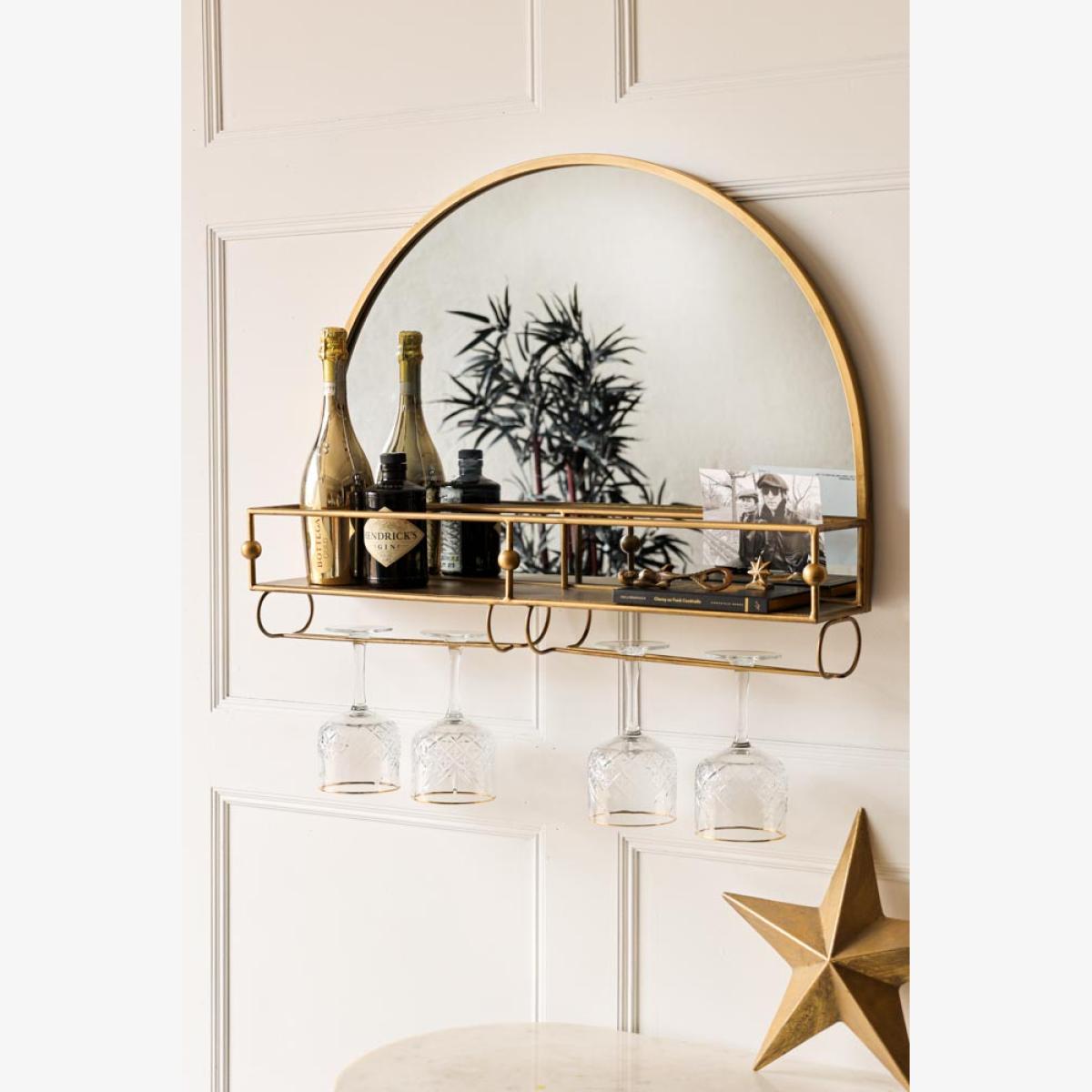 Gold Wall Mirror With Bar Shelf – image 1
