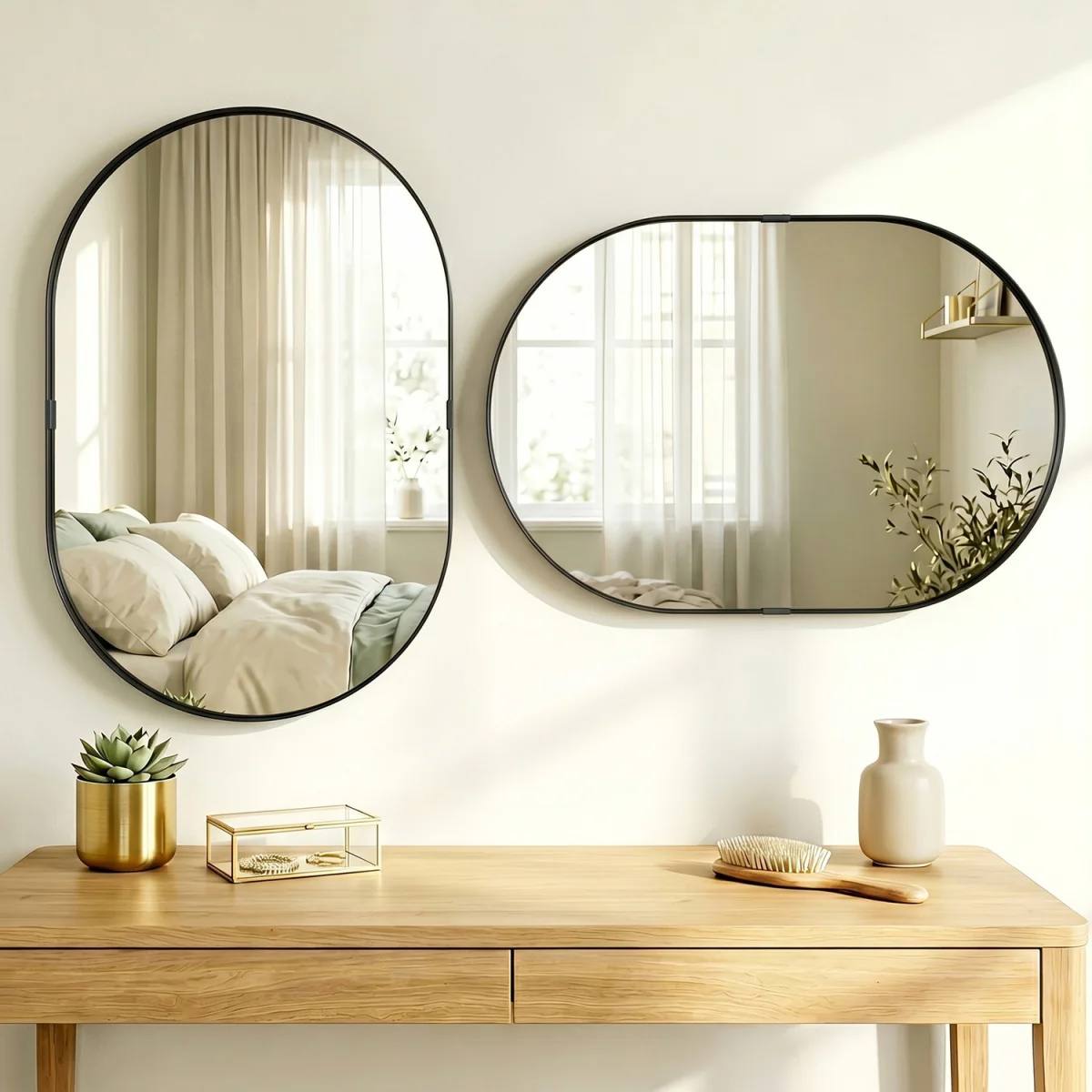 HOMCOM Wall Mirror with Elevated Aluminium Alloy Frame - Black – image 2