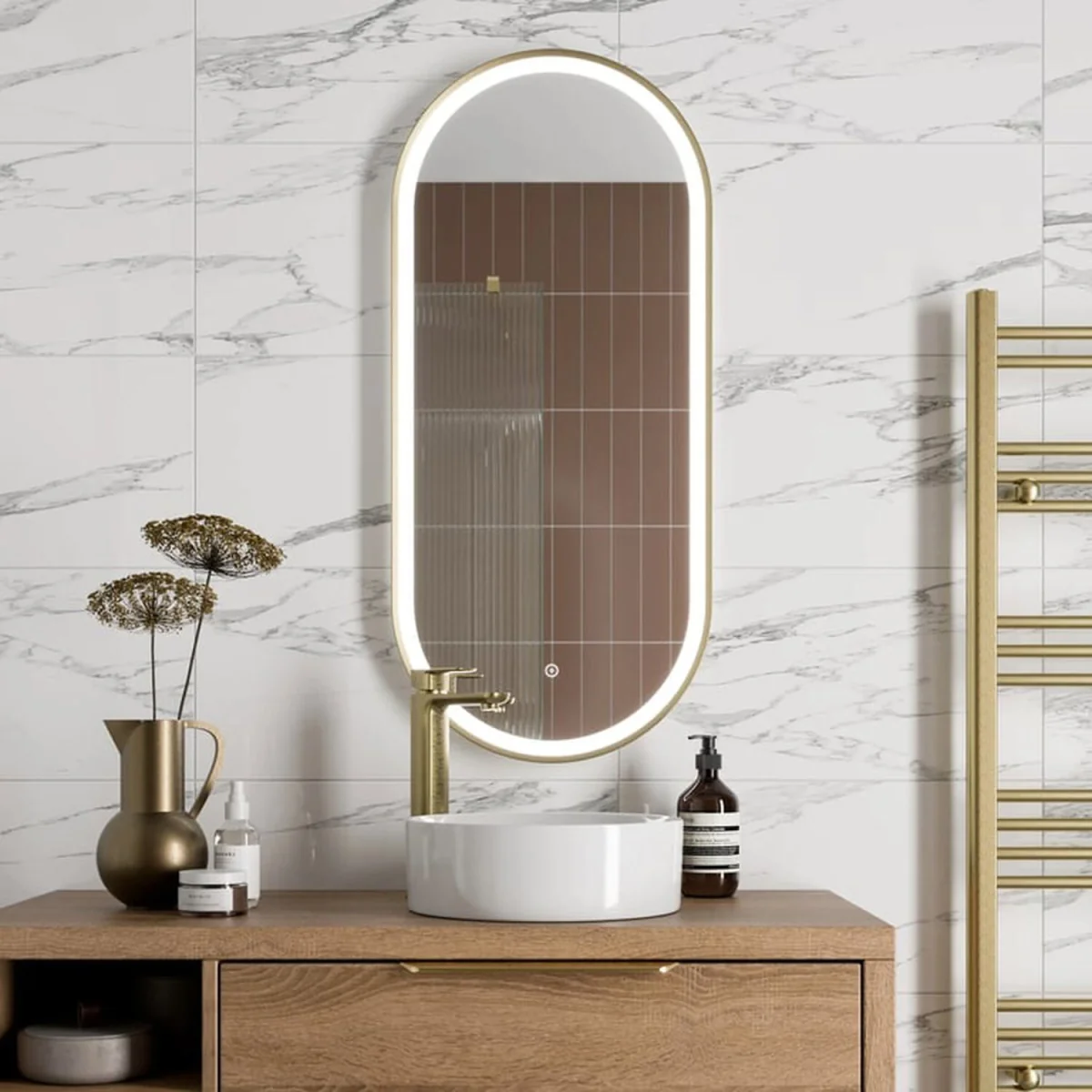 Oval LED Mirror with Demister - Brushed Brass – image 4
