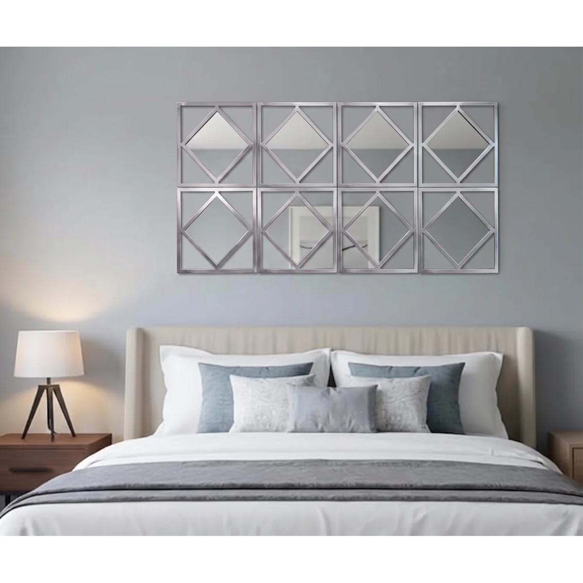 3x Silver Diamond Shape Square Frame Mirror 40Cm Dia. - Silver / 3 – image 2
