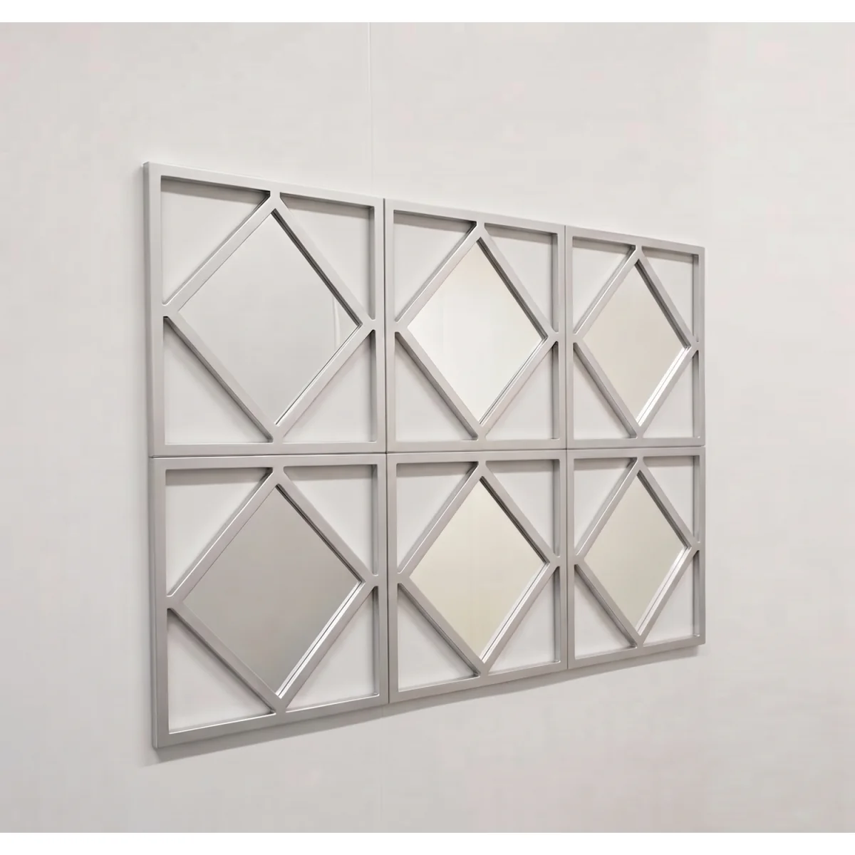 3x Silver Diamond Shape Square Frame Mirror 40Cm Dia. - Silver / 3 – image 4