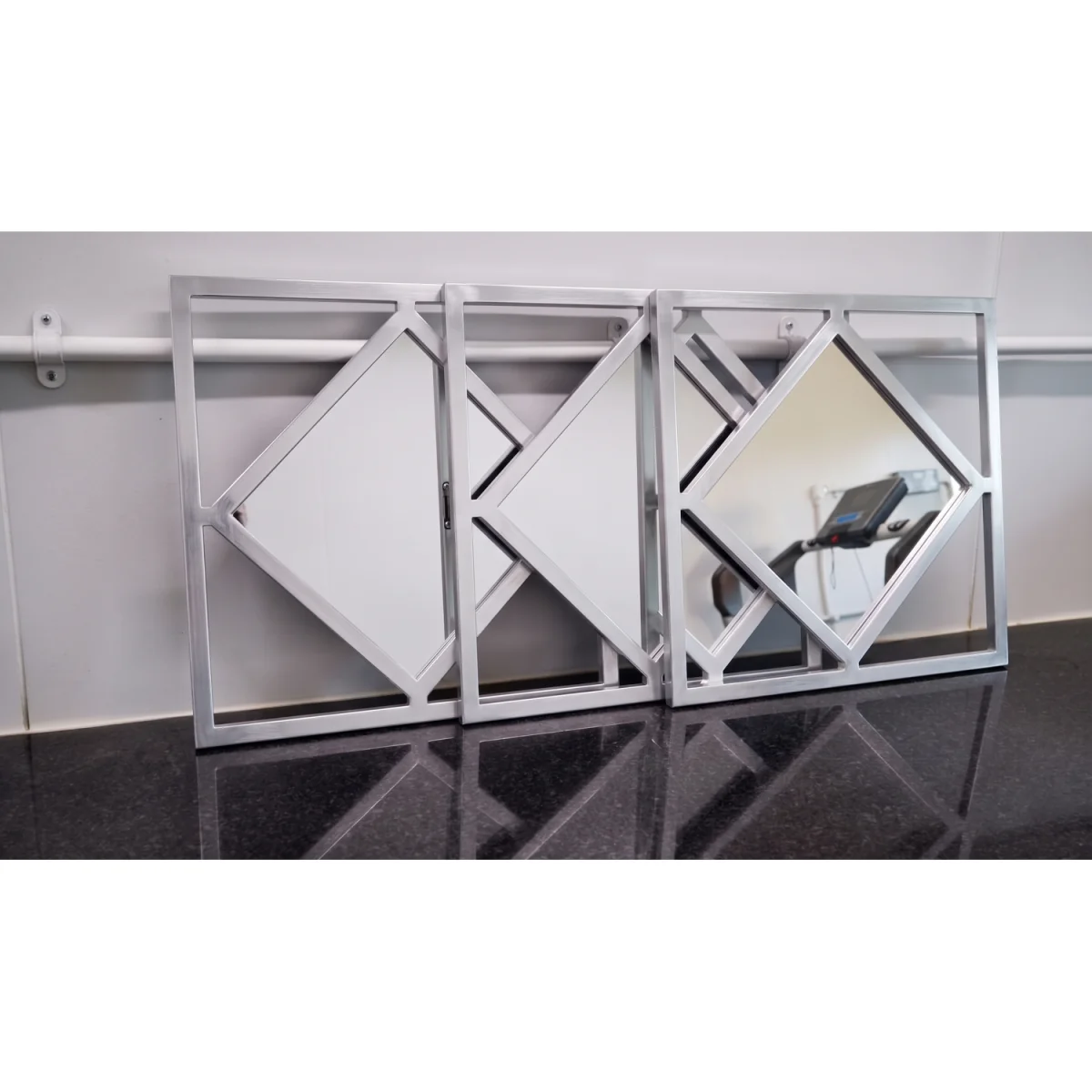 3x Silver Diamond Shape Square Frame Mirror 40Cm Dia. - Silver / 3 – image 5