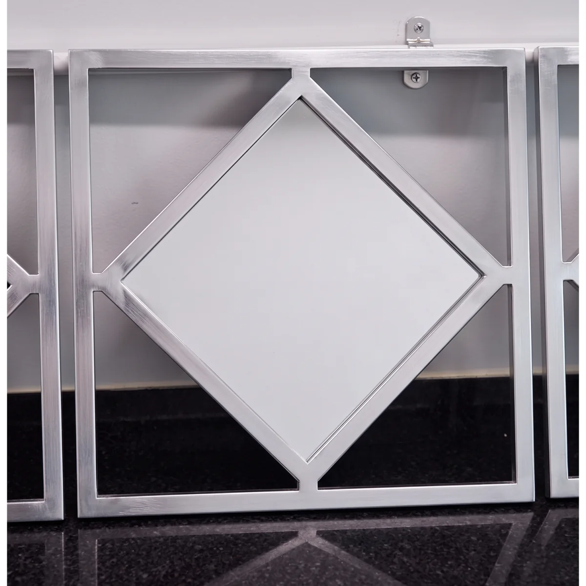 3x Silver Diamond Shape Square Frame Mirror 40Cm Dia. - Silver / 3 – image 6