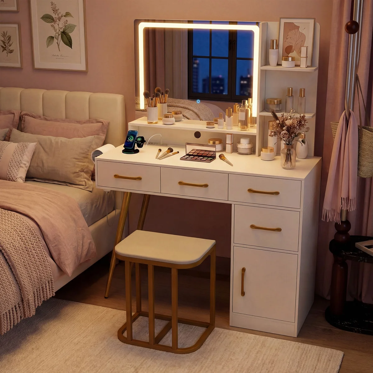 Lighted Mirror Vanity Table Set – image 2