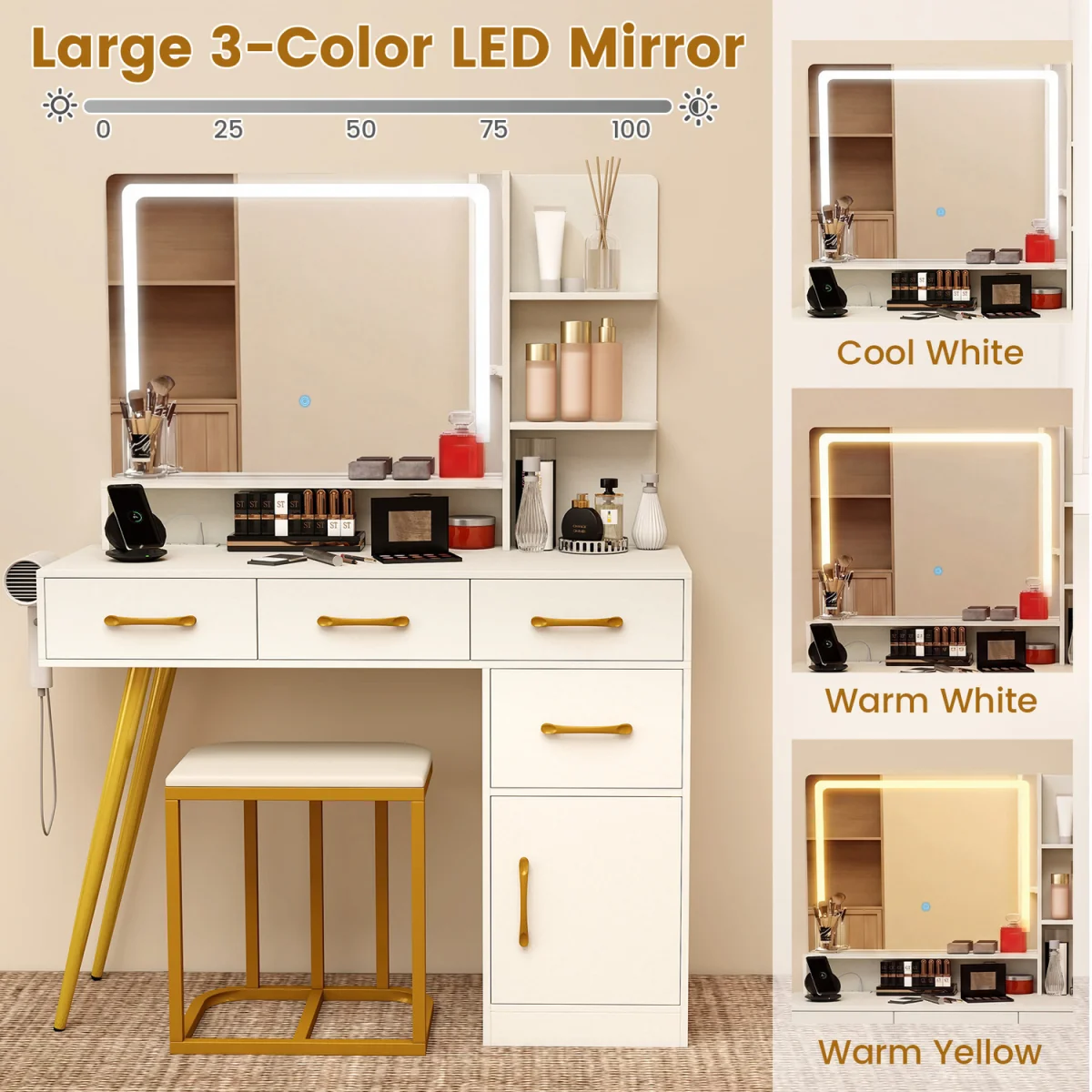 Lighted Mirror Vanity Table Set – image 4