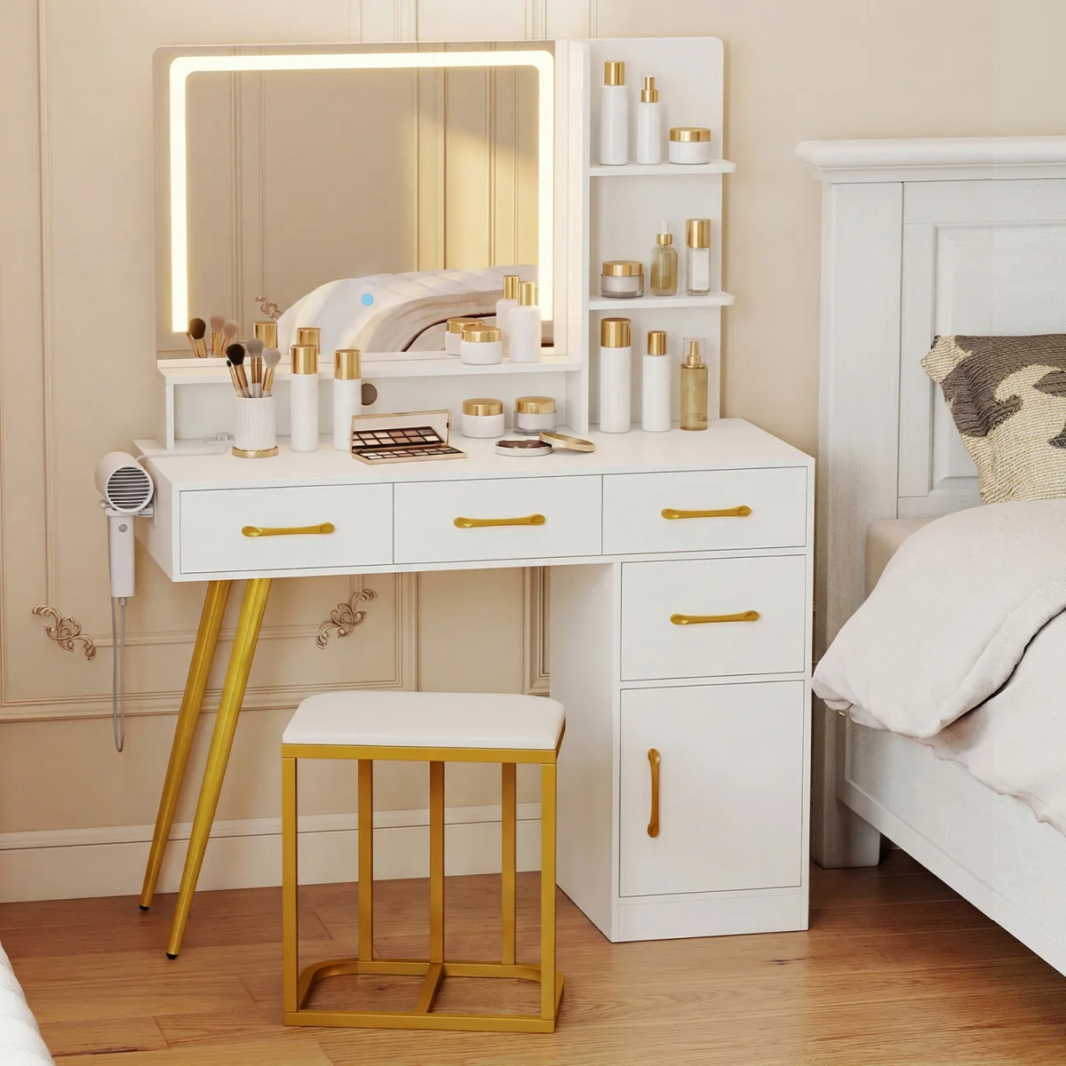 Lighted Mirror Vanity Table Set – image 6