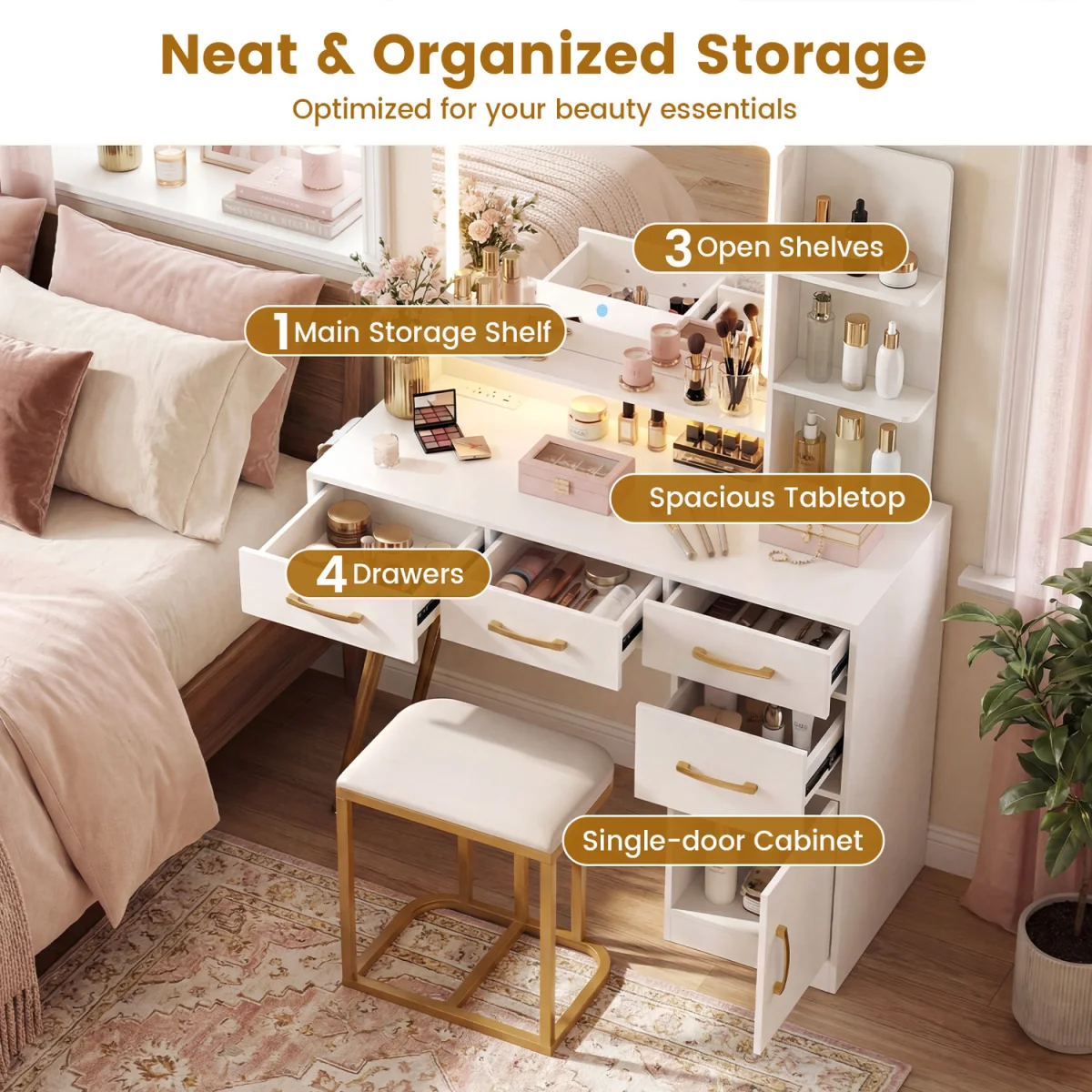 Lighted Mirror Vanity Table Set – image 8