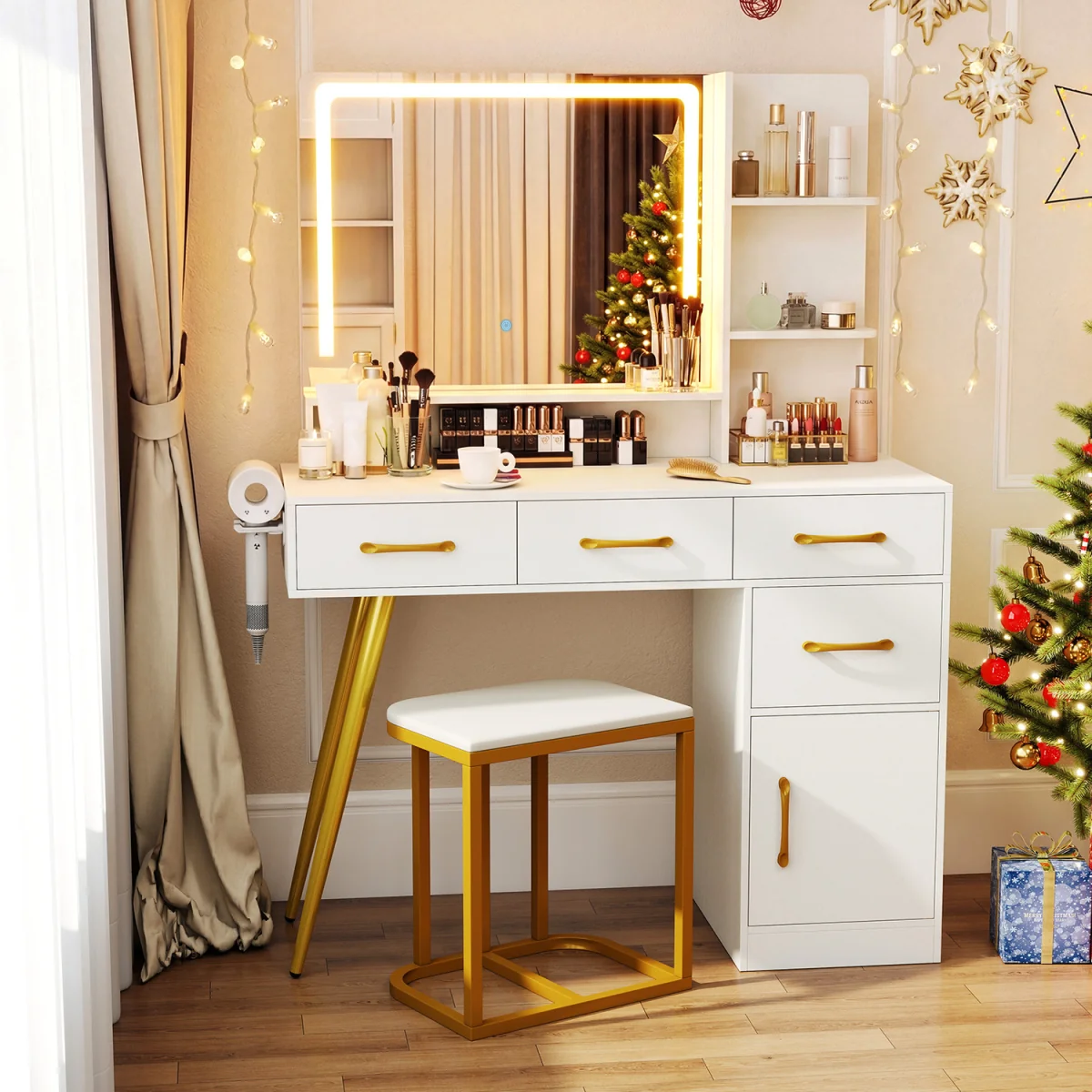 Lighted Mirror Vanity Table Set – image 9