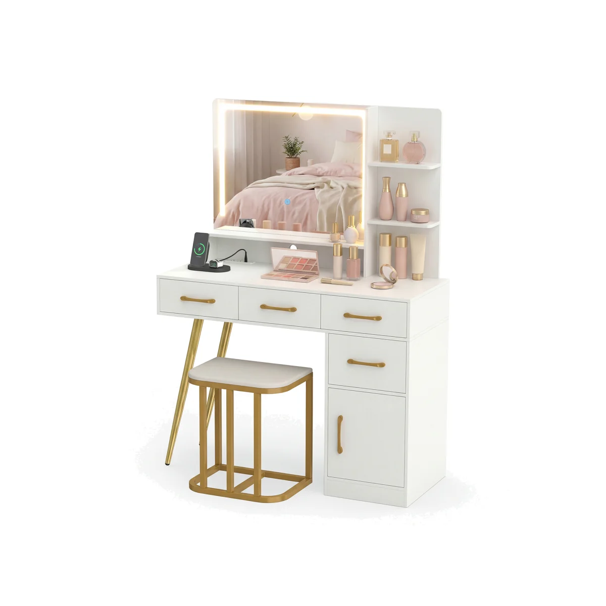 Lighted Mirror Vanity Table Set – image 1