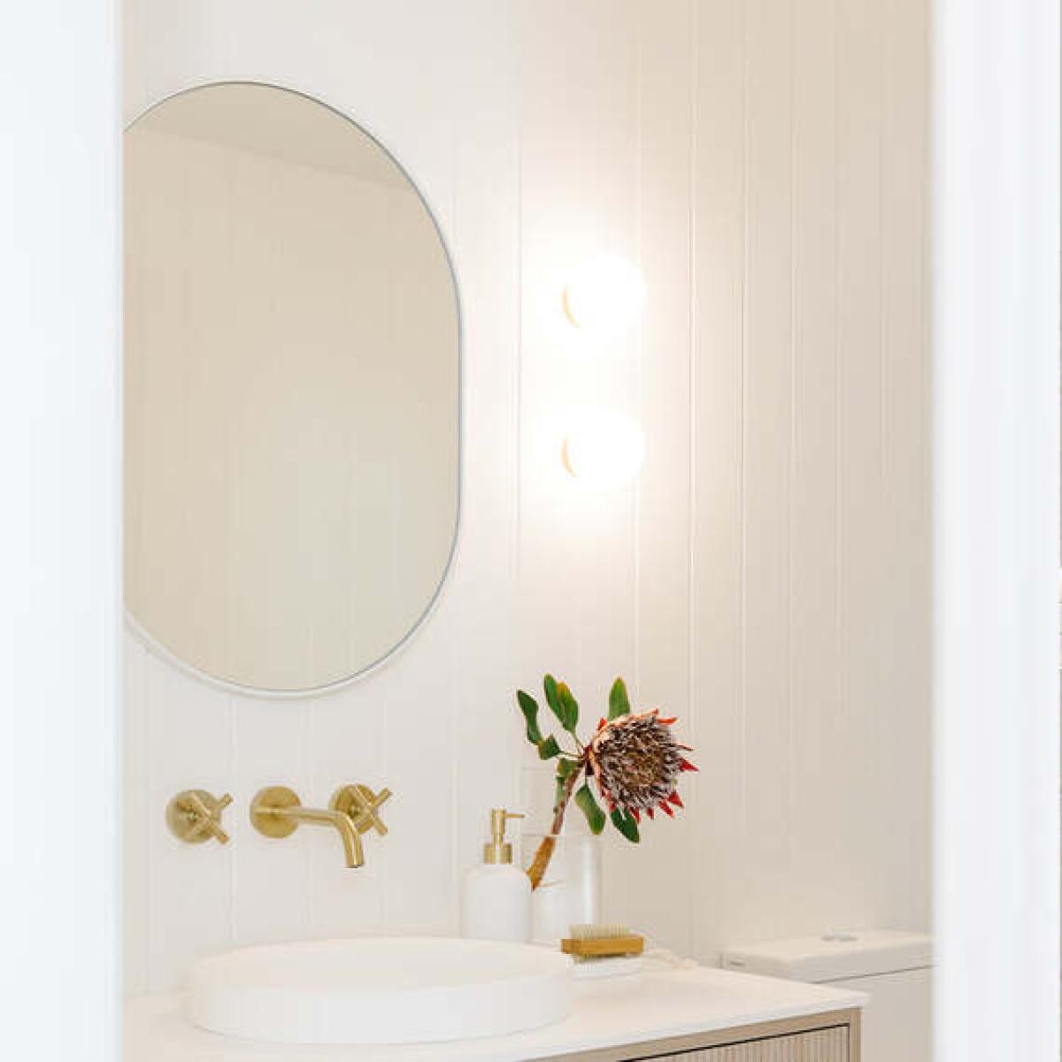 Pill Shape White Stainless Steel Framed Mirror - 900 x 560mm - White