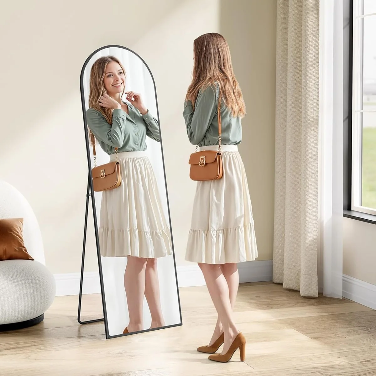 SONGMICS Full Length Mirror, Arched Mirror with Stand - Black – image 2