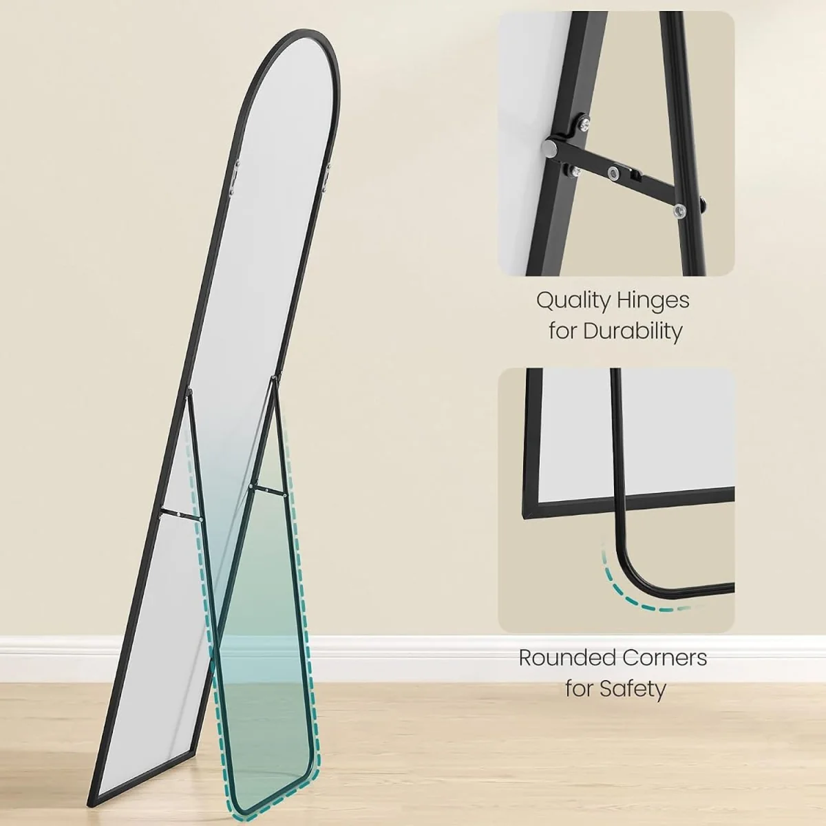 SONGMICS Full Length Mirror, Arched Mirror with Stand - Black – image 4