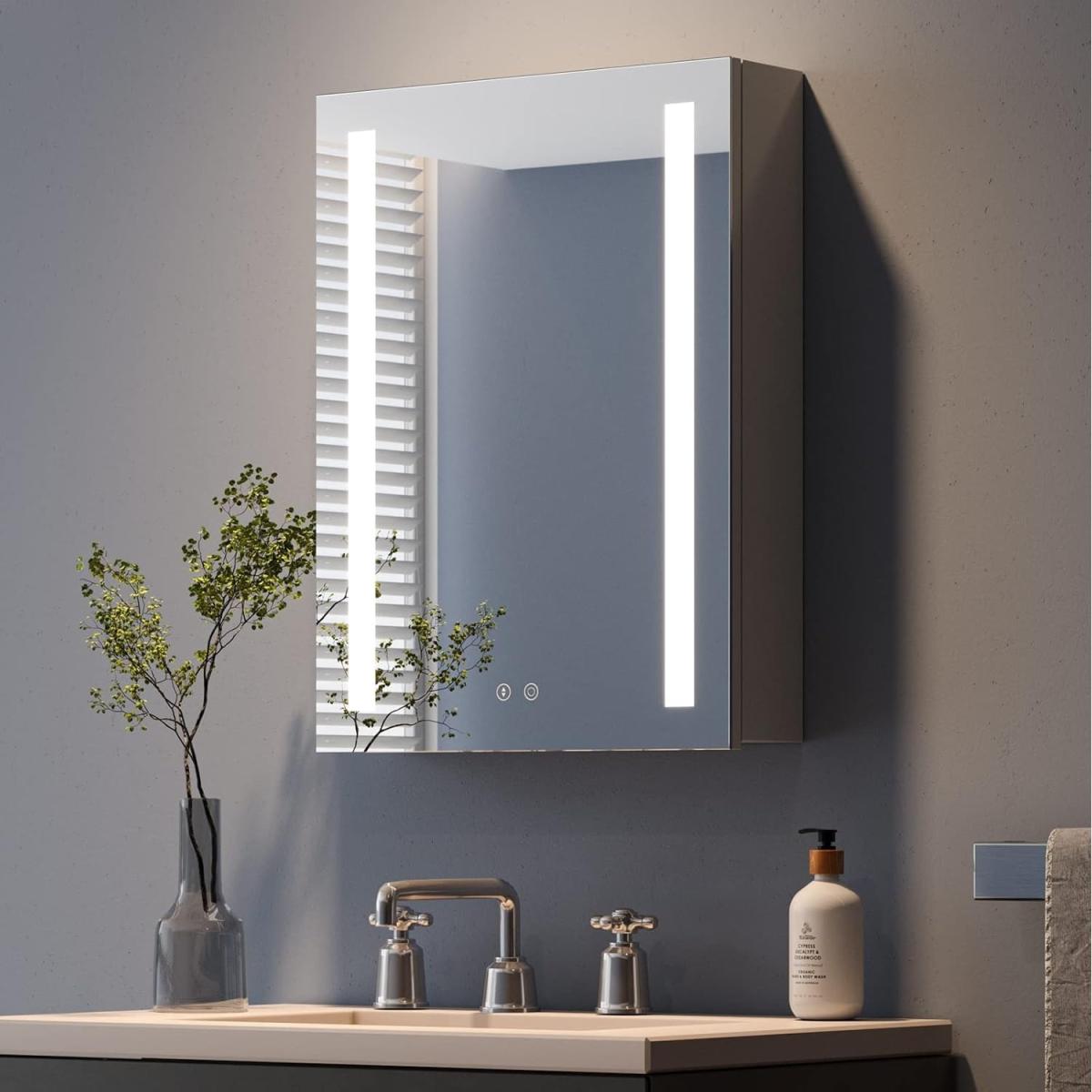 Illuminated LED Grey Bathroom Mirror Cabinet - Grey / 45x60 cm