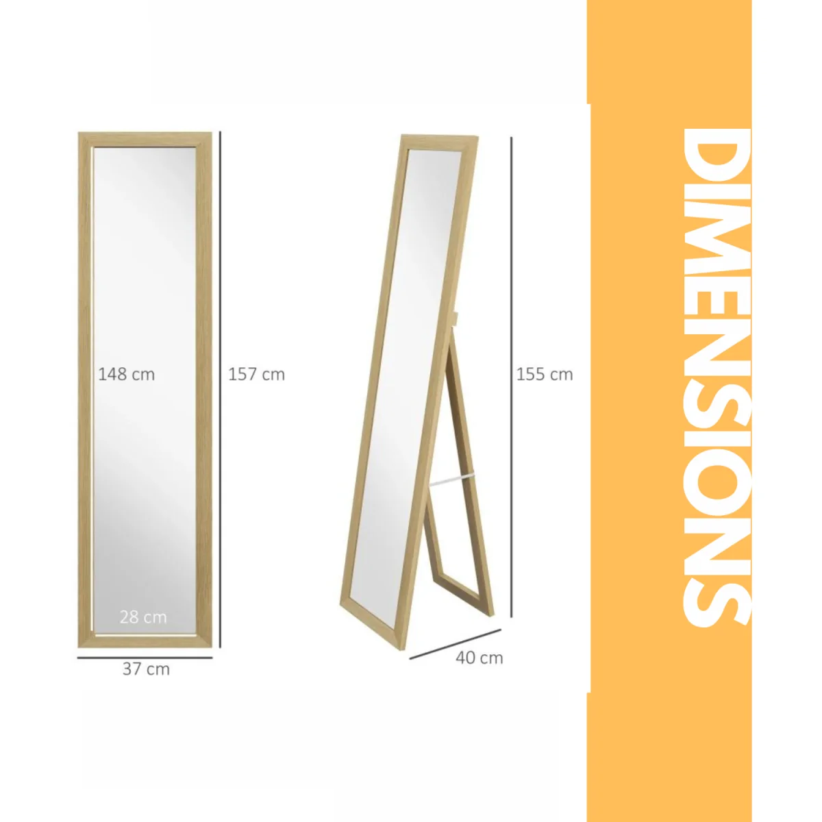 Rustic Full Length Mirror Freestanding Or Hanging - Natural Brown – image 2