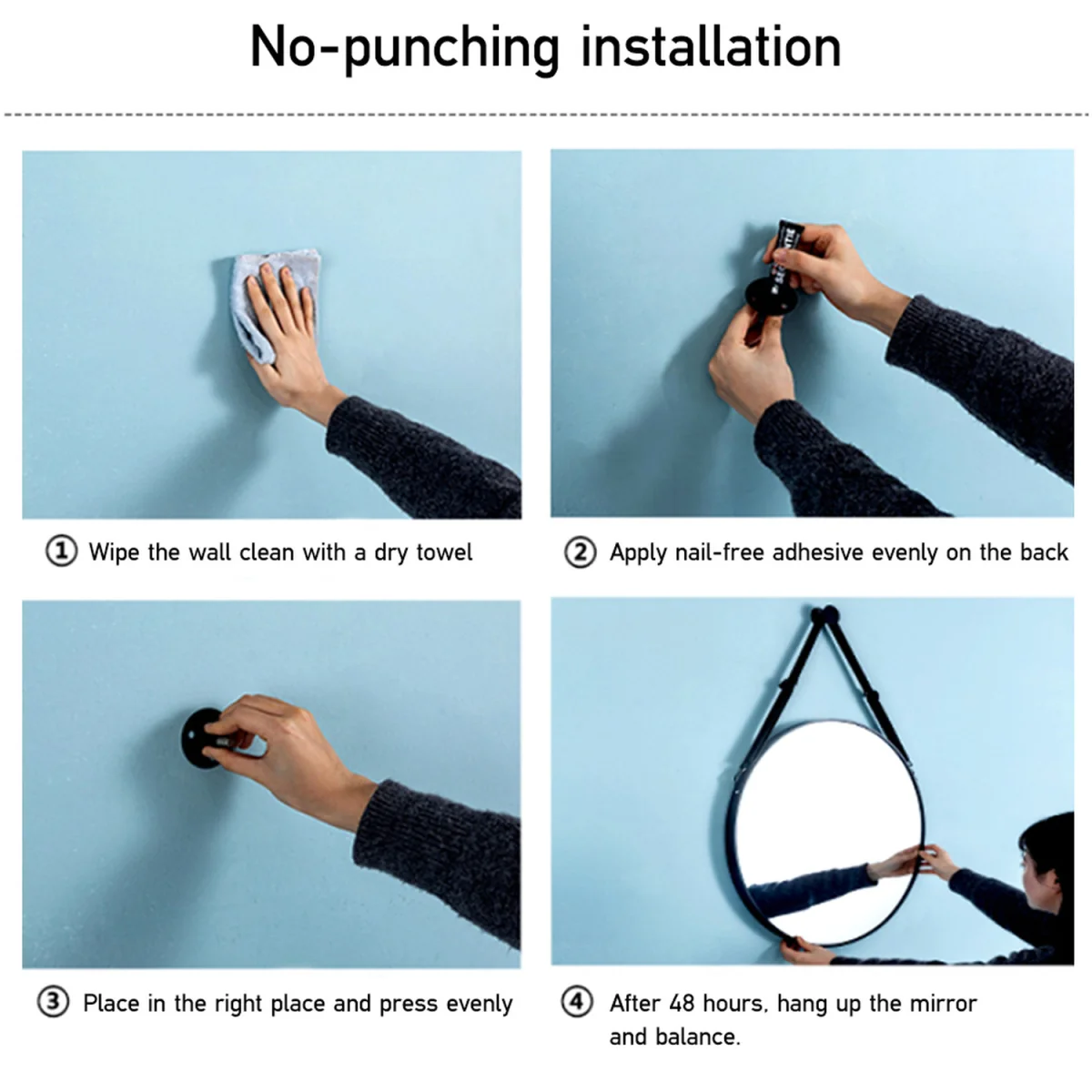 Nordic Round Wall Mirror with Adjustable PU Strap - Black – image 3