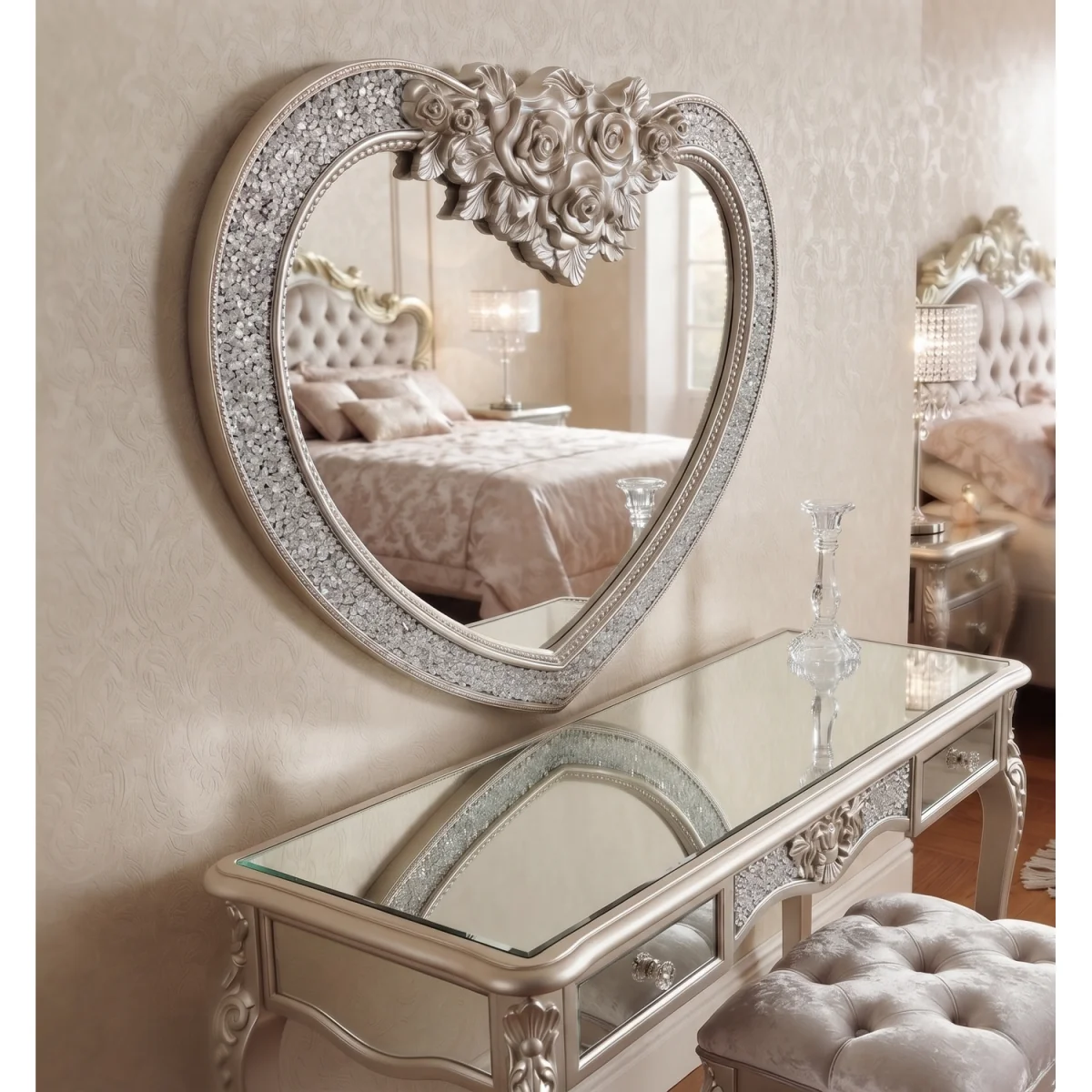 Heart Crackle MDF Wall Mirror Champagne Frame 85x80Cm - Champagne – image 2