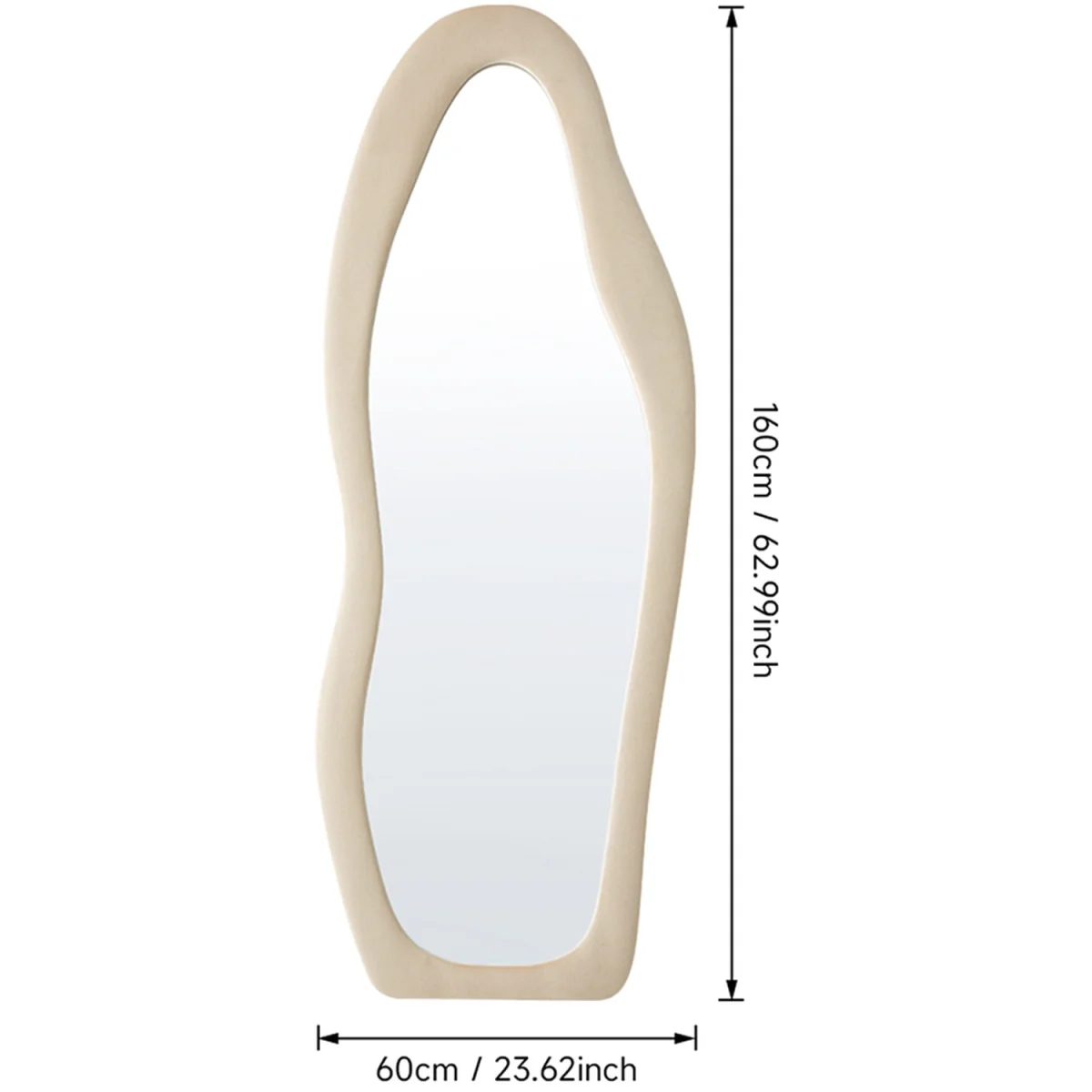 Irregular Wavy Full-Length Floor Mirror with Soft Fleece Frame - Khaki – image 4