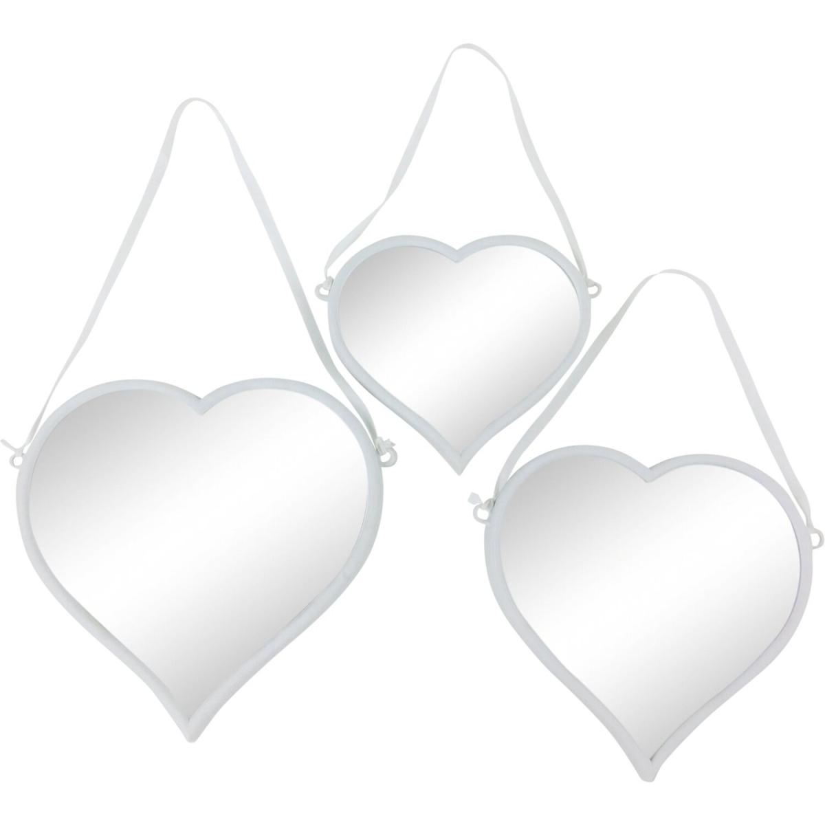 Set of 3 Hanging Heart Mirrors - White – image 2
