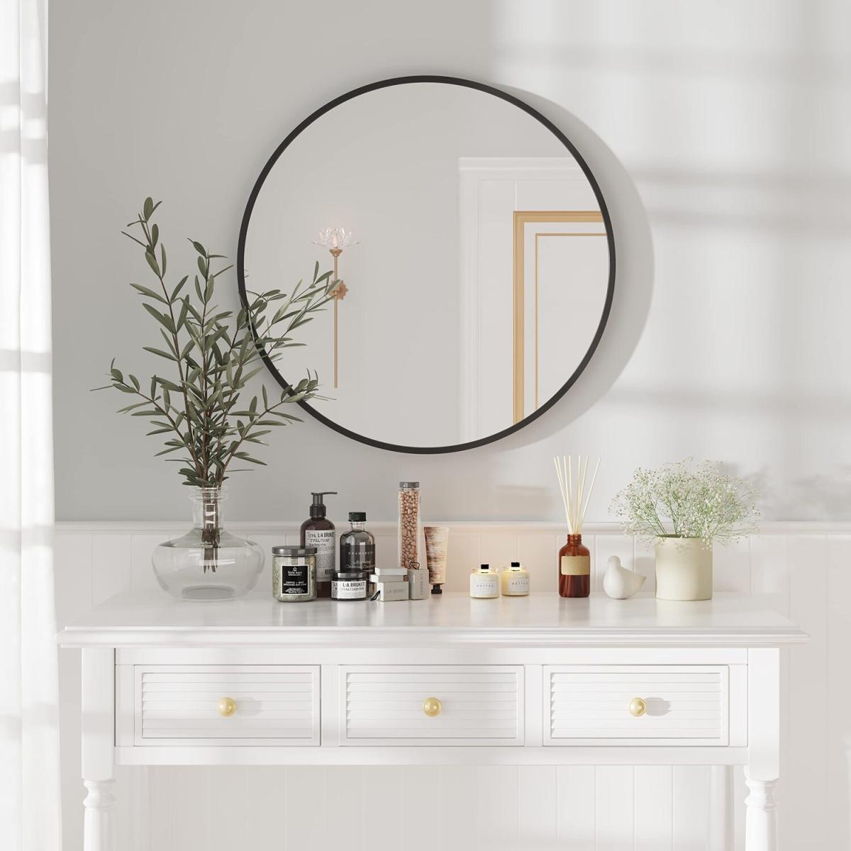 NECHE Round Wall Mirror with Aluminium Frame - 40CM