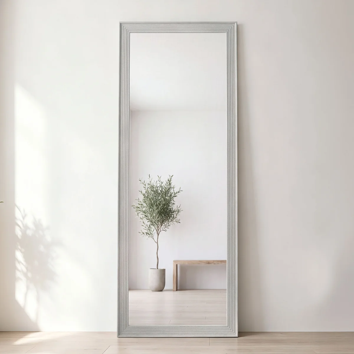 Woven Rope Effect Lean-To Mirror - Grey – image 1